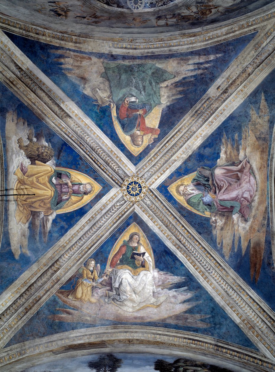 Historia św. Bernardyna, ewangelistów (Tetramorf) (Fresco, c.1486) autorstwa Bernardino di Betto Pinturicchio