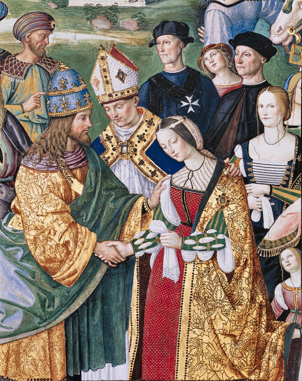 Biblioteka Piccolomini, ściana południowo-wschodnia: „Eneasz Sylwiusz przedstawia Eleonorę z Aragony Fryderykowi III, 24 lutego autorstwa Bernardino di Betto Pinturicchio