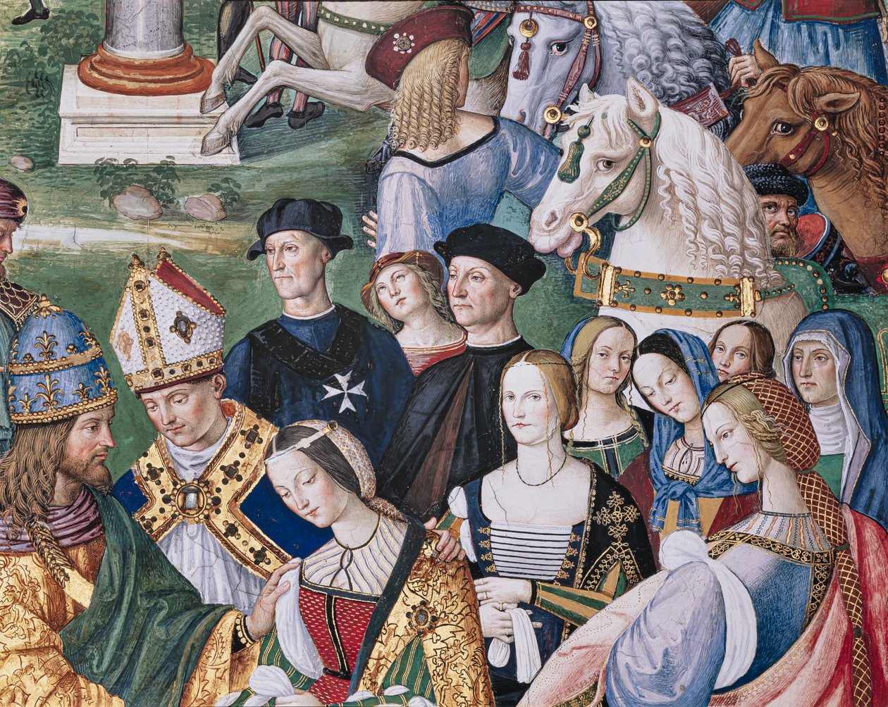 Biblioteka Piccolomini, ściana południowo-wschodnia: „Eneasz Sylwiusz przedstawia Eleonorę z Aragony Fryderykowi III, 24 lutego autorstwa Bernardino di Betto Pinturicchio