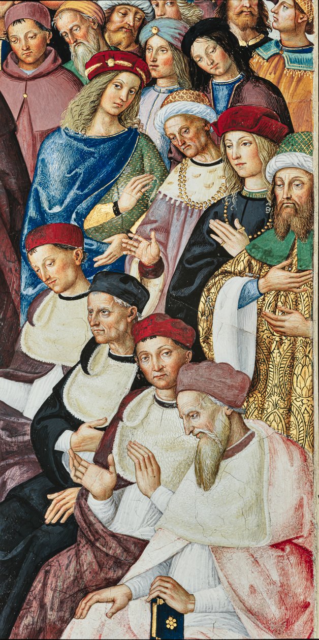 Biblioteka Piccolomini, ściana południowo-wschodnia: „Eneasz Sylwiusz otrzymuje kapelusz kardynała od papieża Kaliksta III, 17 grudnia autorstwa Bernardino di Betto Pinturicchio