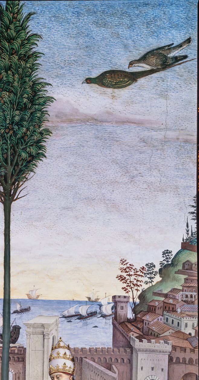 Biblioteka Piccolomini, ściana południowo-zachodnia: „Pius II błogosławi flotę, która ma wyruszyć z Ankony do Ziemi Świętej” autorstwa Bernardino di Betto Pinturicchio
