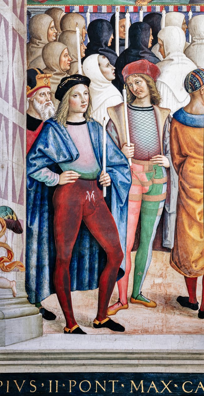 Biblioteka Piccolomini, ściana południowo-zachodnia: „Pius II kanonizuje św. Katarzynę ze Sieny, 29 czerwca autorstwa Bernardino di Betto Pinturicchio