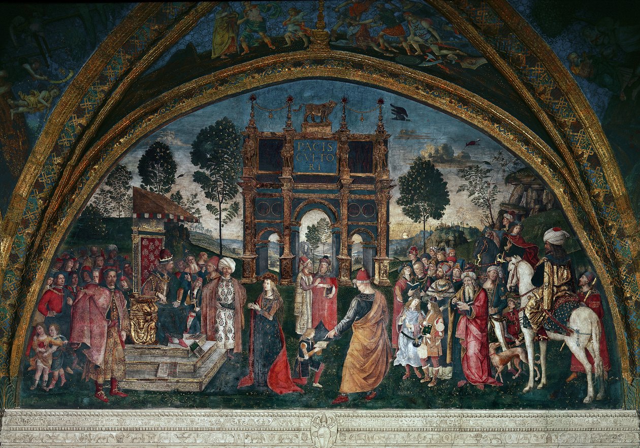 Spór św. Katarzyny Aleksandryjskiej z filozofem przed rzymskim cesarzem Maksencjuszem (olej na płótnie) autorstwa Bernardino di Betto Pinturicchio