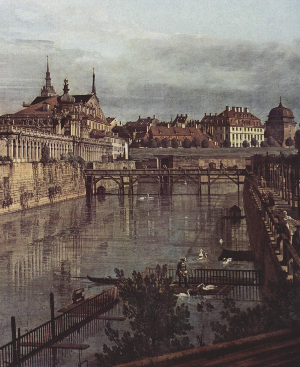 Widok na Drezno, dawną fosę Zwingera, od strony oranżerii w kierunku miasta autorstwa Bernardo Bellotto
