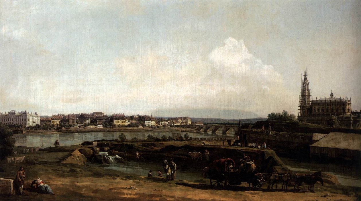 Drezno od lewego brzegu Łaby, poniżej fortyfikacji autorstwa Bernardo Bellotto