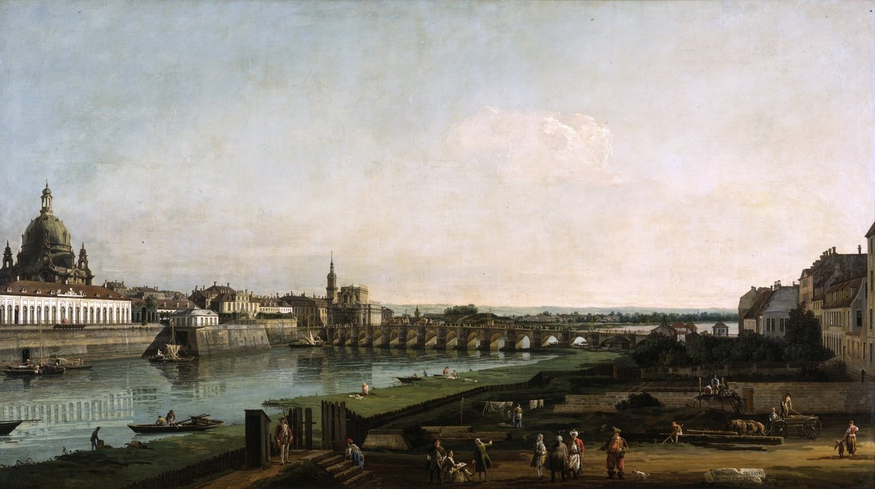 Drezno od prawego brzegu Łaby, nad Augustusbrücke autorstwa Bernardo Bellotto