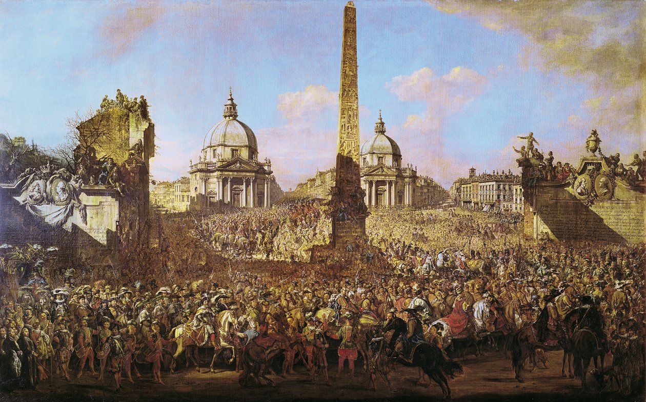 Wjazd do Rzymu Jerzego Ossolińskiego (1595-1650) wysłannika Władysława IV (1595-1648) z papieżem Urbanem VIII (1568-1644) 1779 autorstwa Bernardo Bellotto