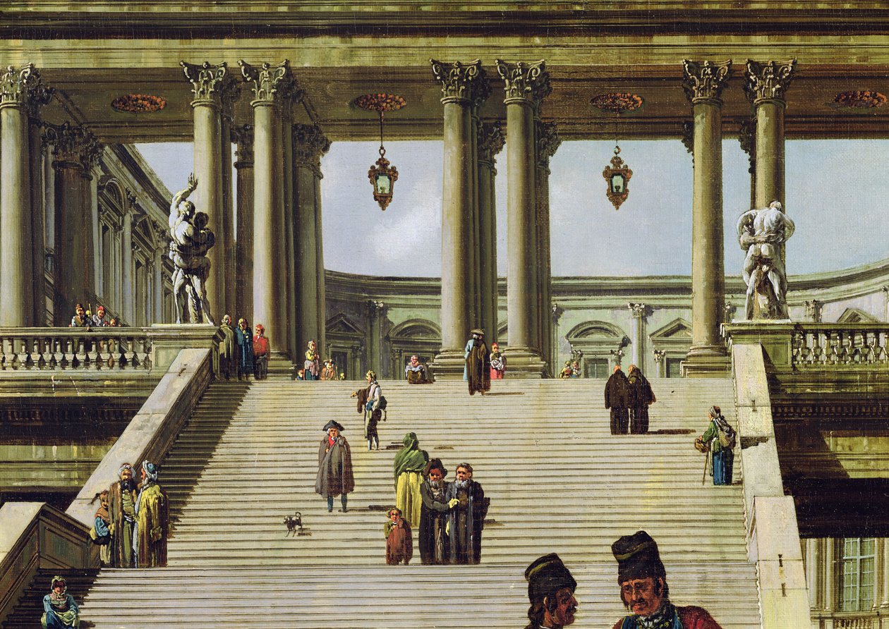 Idealny krajobraz ze schodami pałacowymi, 1762 (detal 141300) autorstwa Bernardo Bellotto