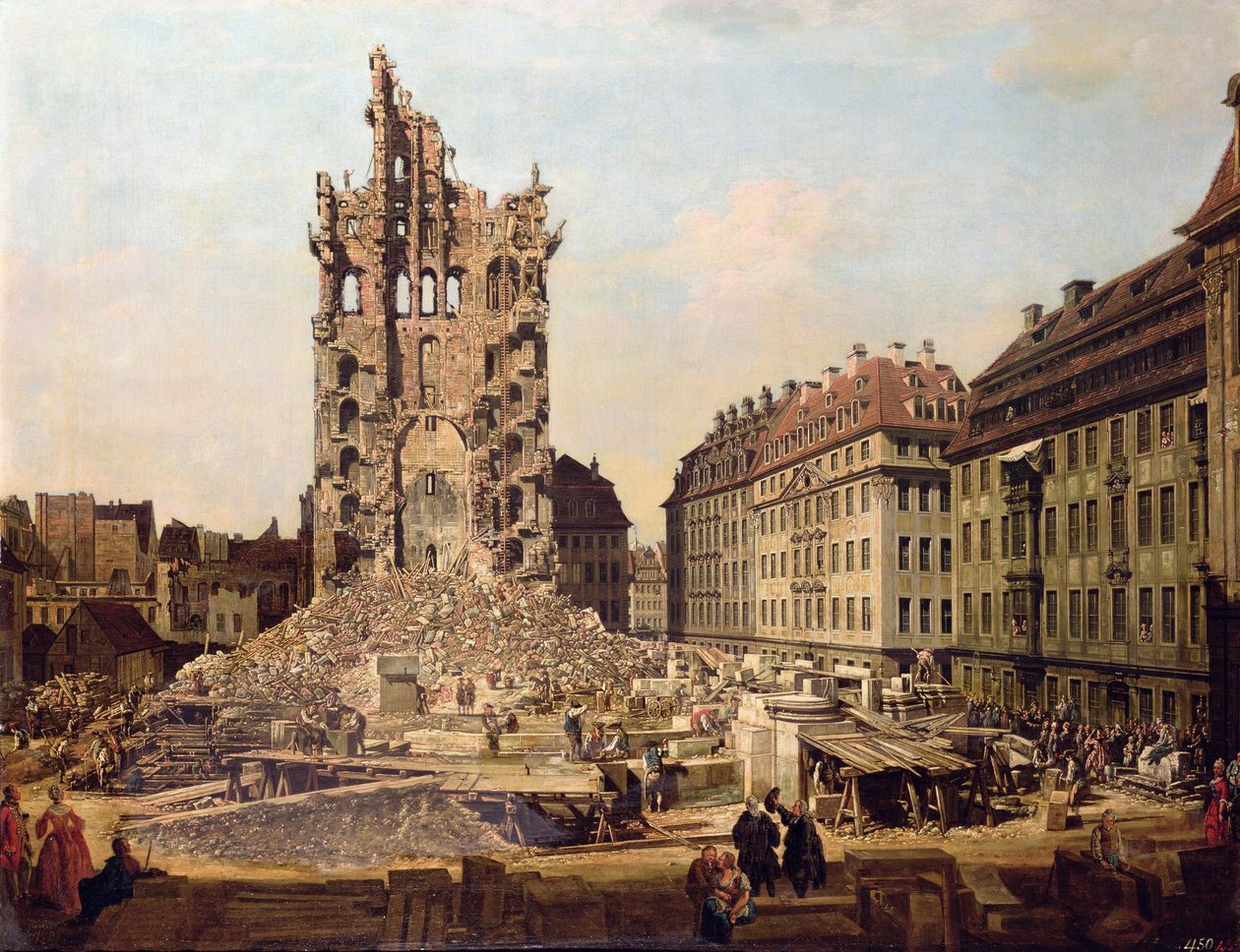 Ruiny starego Kreuzkirche, Drezno autorstwa Bernardo Bellotto