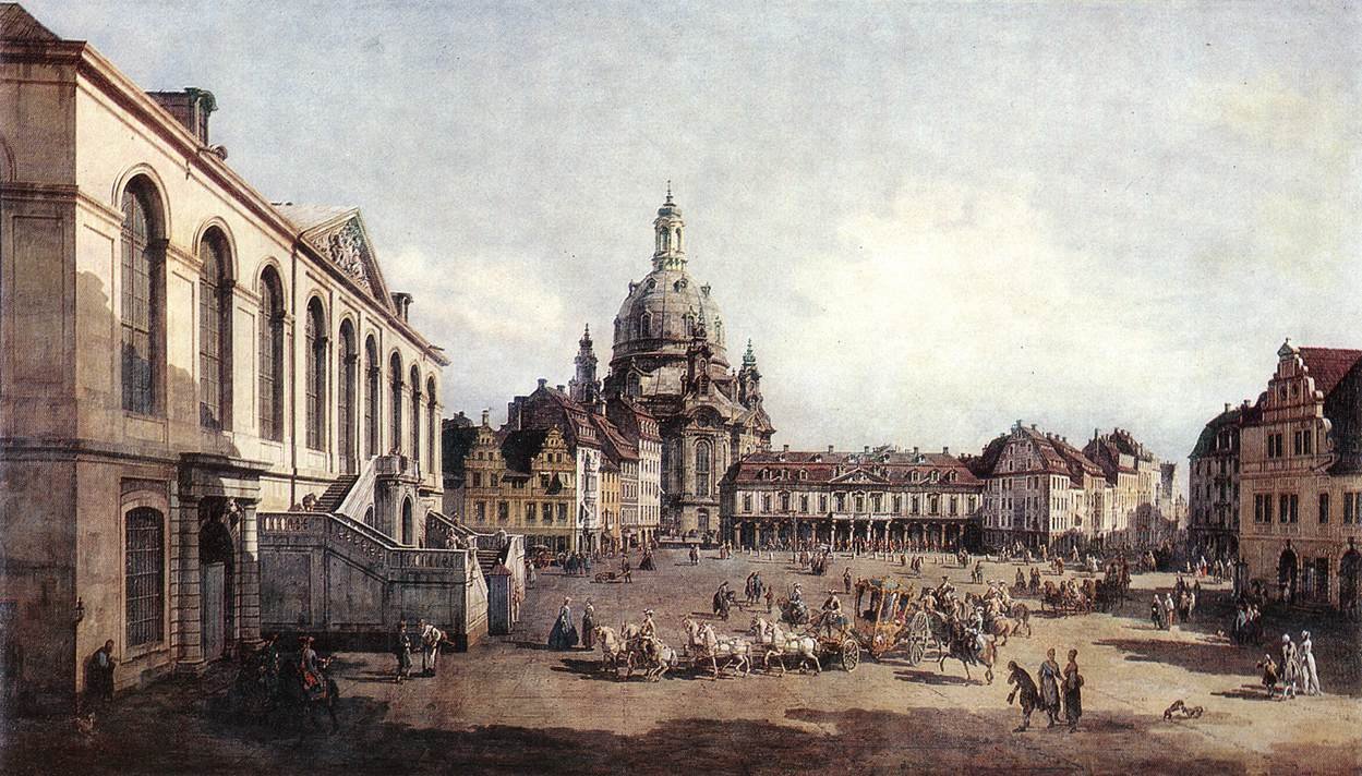 Nowy Rynek w Dreźnie z Jüdenhof autorstwa Bernardo Bellotto