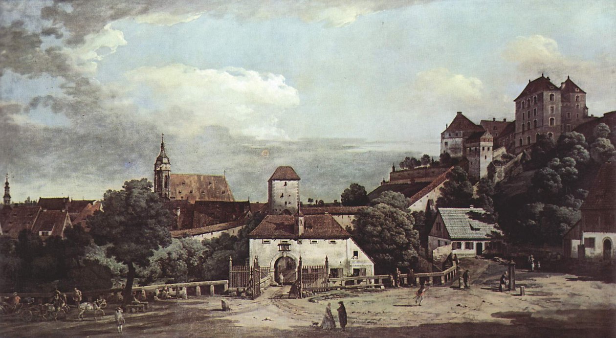 Pirna widziana od południa, z obwarowaniami i bramą górną autorstwa Bernardo Bellotto