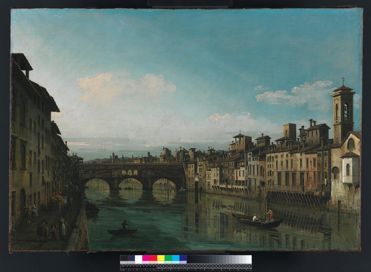 Arno we Florencji z Ponte Vecchio, ok.1745 autorstwa Bernardo Bellotto