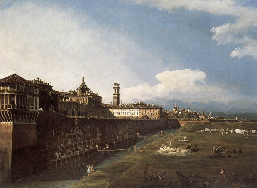 Widok na Turyn w pobliżu Pałacu Królewskiego autorstwa Bernardo Bellotto