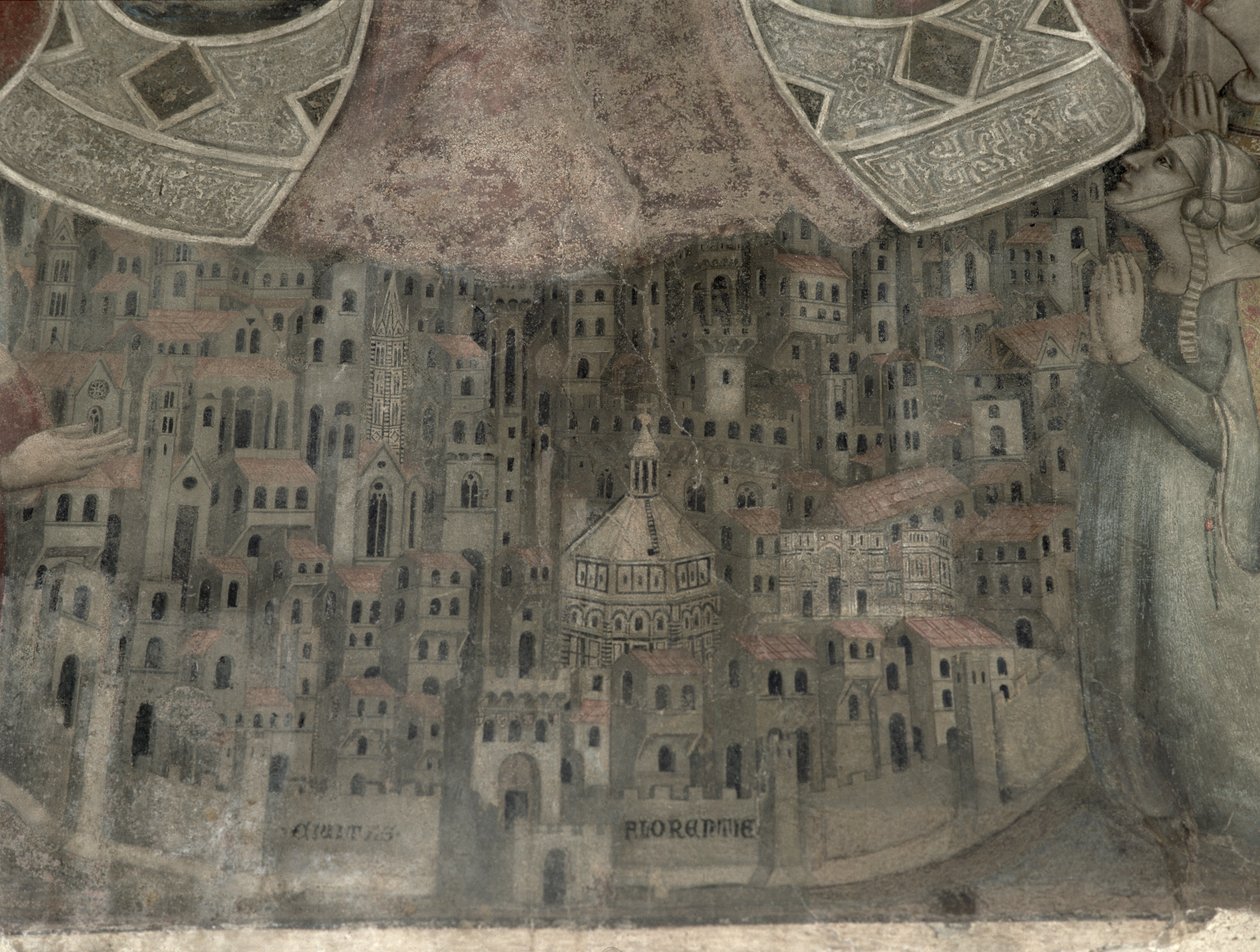Madonna della Misericordia z widokiem na Florencję, 1342 (tempera na płycie) (detal) autorstwa Bernardo Daddi