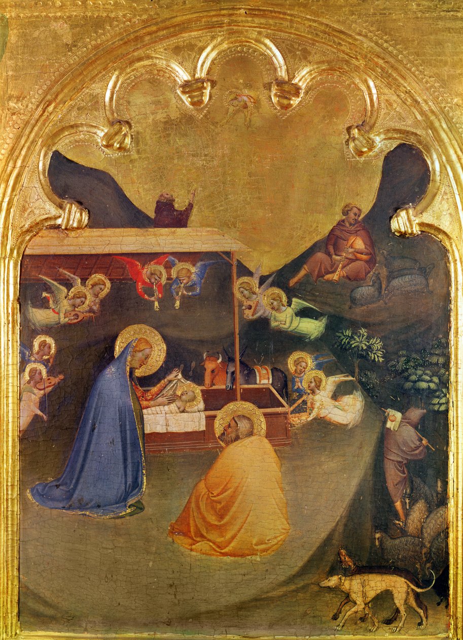 Matka Boska z Dzieciątkiem i świętymi, poliptyk rozbity, część Predelli: Narodzenie (tempera i złoto na płycie) autorstwa Bernardo Daddi