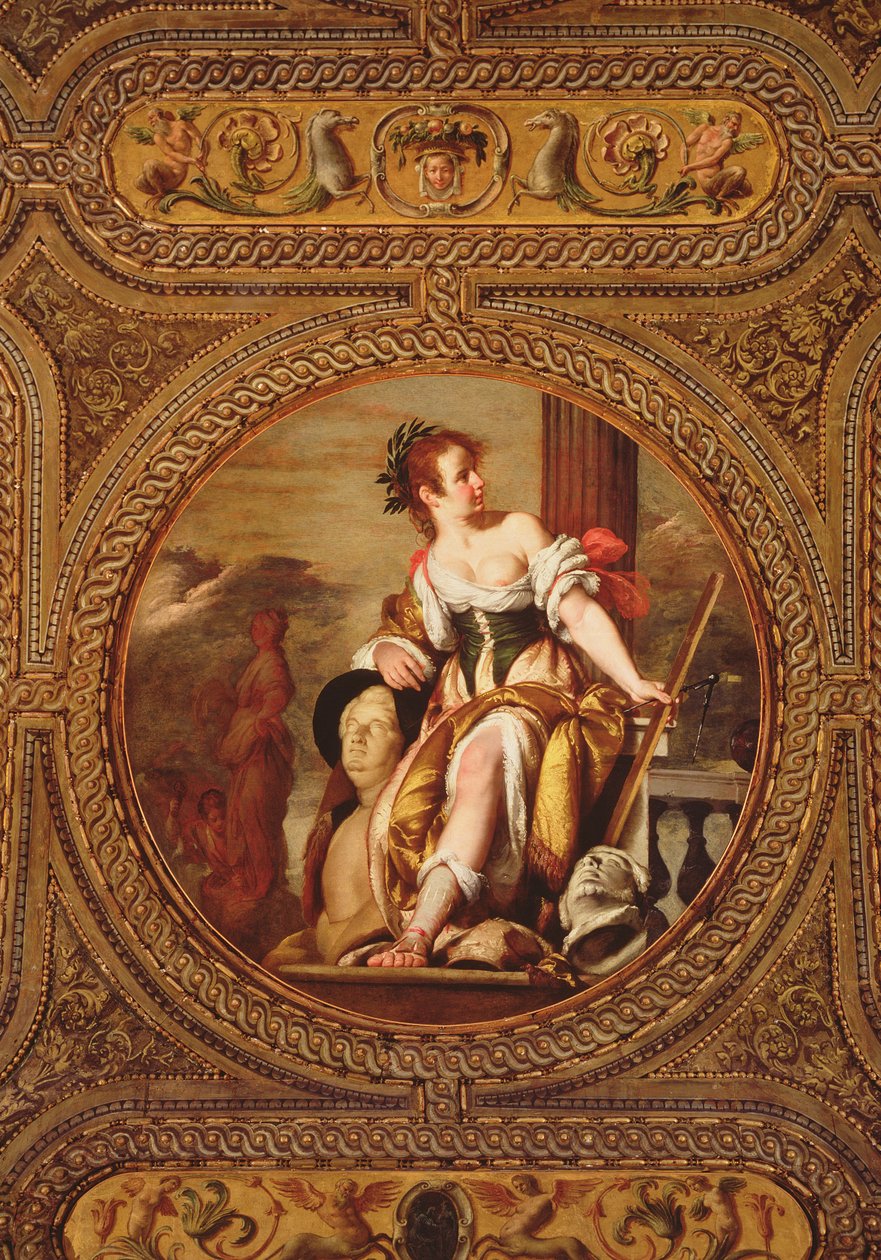 Alegoria Rzeźby, ze stropu biblioteki, 1635 autorstwa Bernardo Strozzi