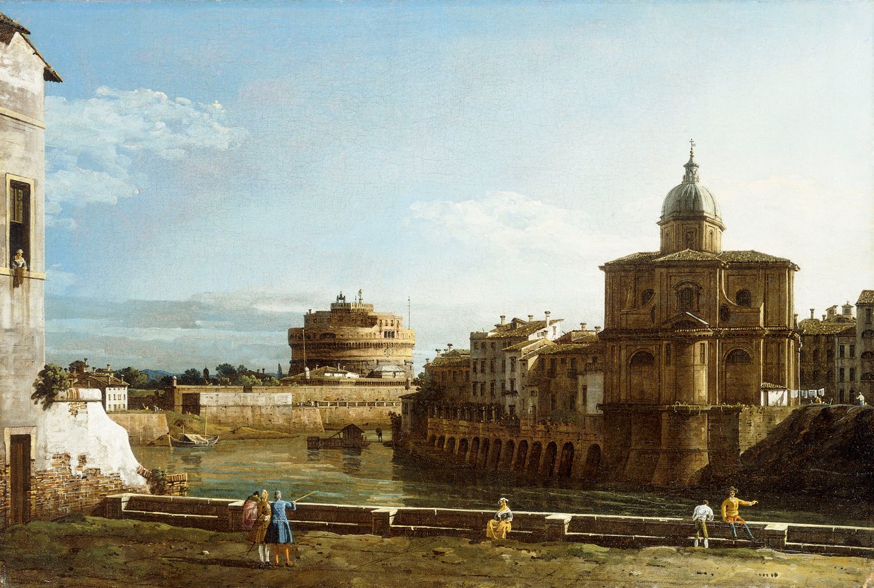 Widok na Rzym wzdłuż Tybru, z kościołem San Giovanni dei Fiorentini za nim, autorstwa Bernardo Bellotto
