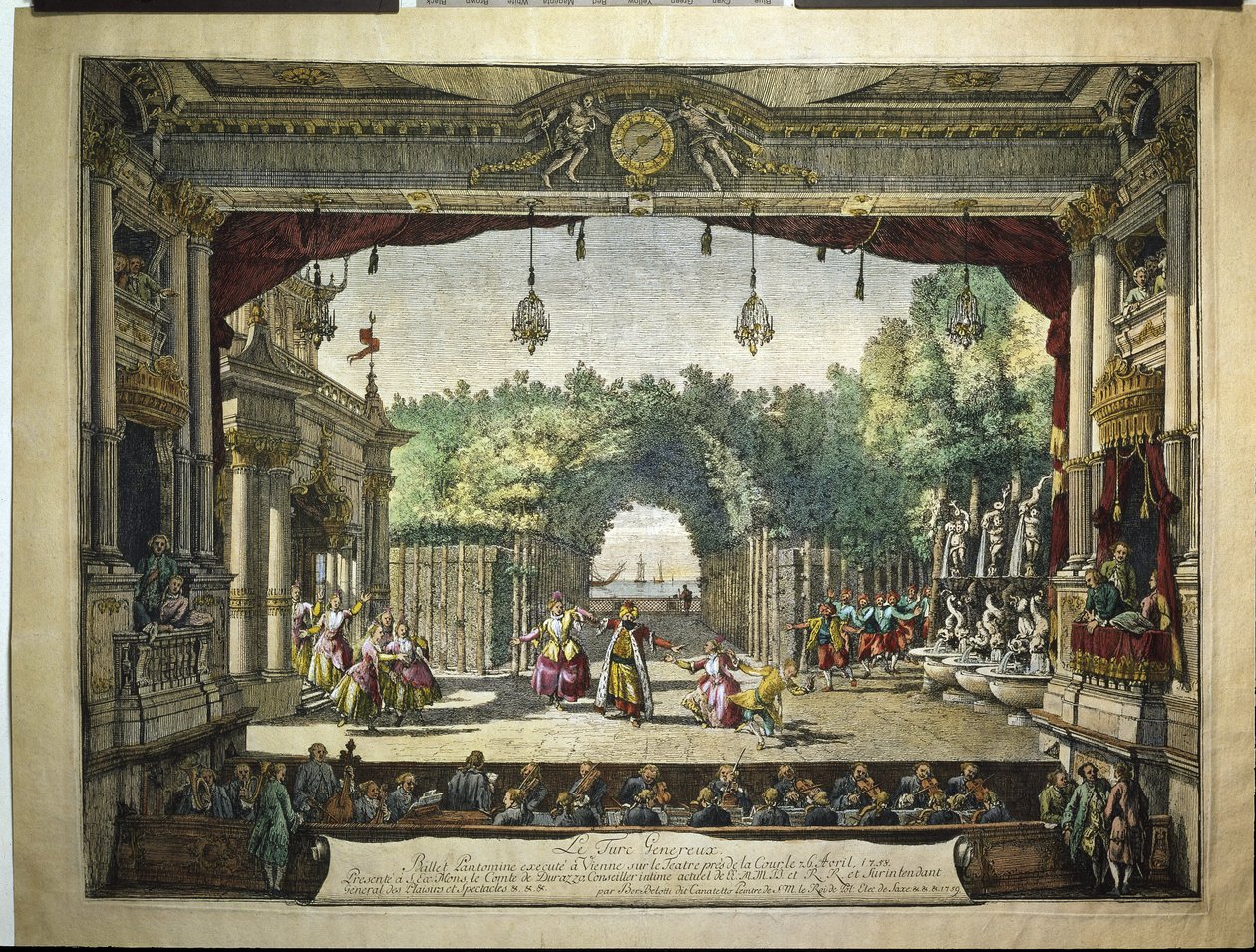 Ballet Le Turc Genereux z Les Indes Galantes Jeana philippe (Jean-Philippe) Rameau - w wiedeńskim Burgtheater Bernardo Belloto (Belloti) (1720-1780) autorstwa Bernardo Bellotto