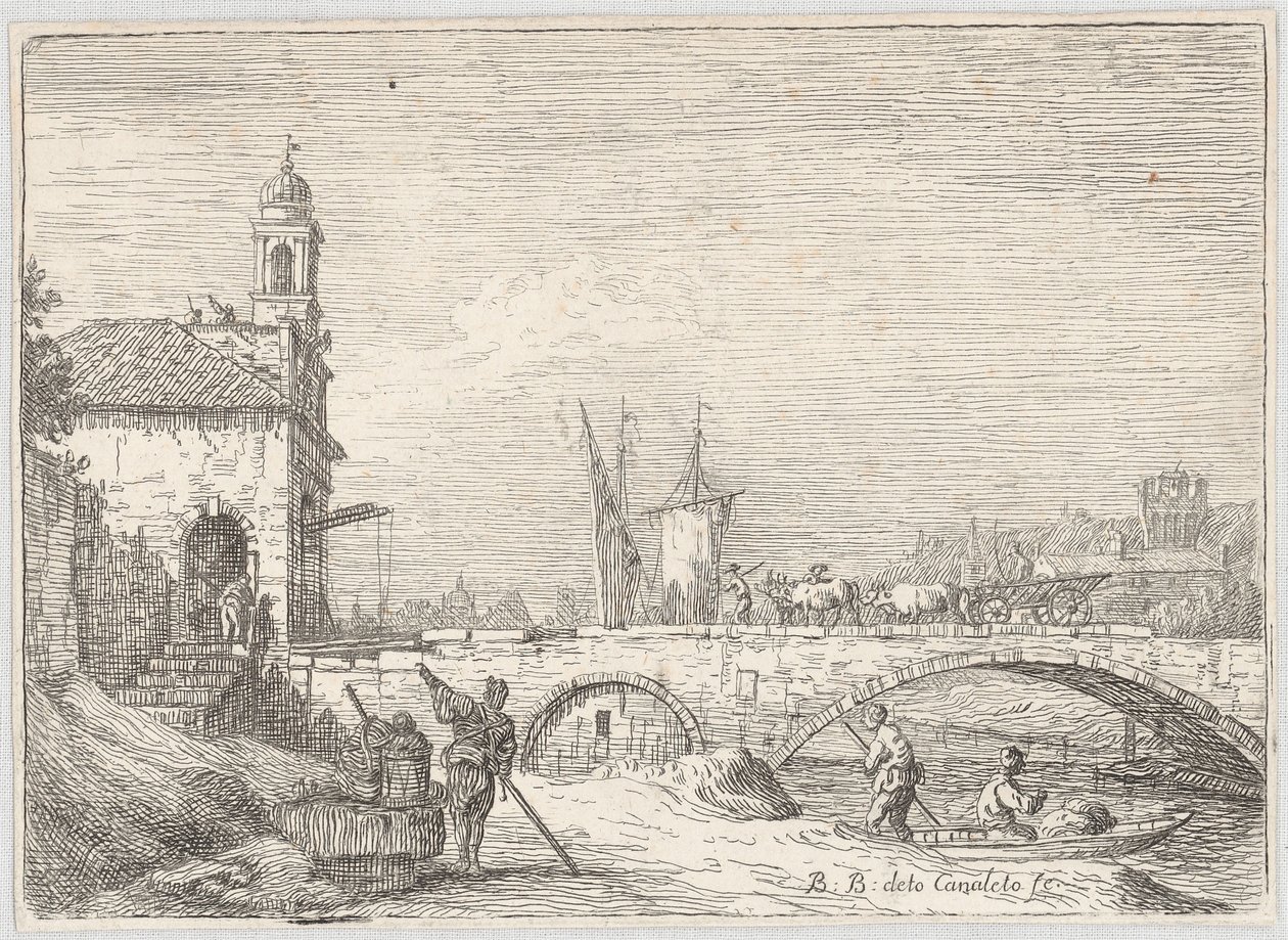 Capriccio przedstawiające most i bramę w stylu padwańskiej Porta Portello autorstwa Bernardo Bellotto
