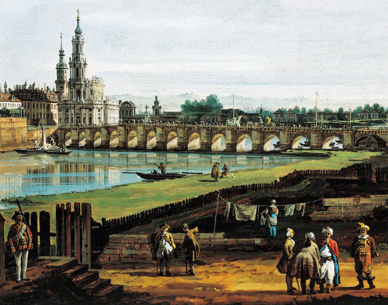 Drezno z prawego brzegu Łaby w górę rzeki od mostu Augusta, ok. 1750, autor: Bernardo Bellotto, znany jako Canaletto (1721-1780), olej na płótnie, 50x84 cm, detal autorstwa Bernardo Bellotto
