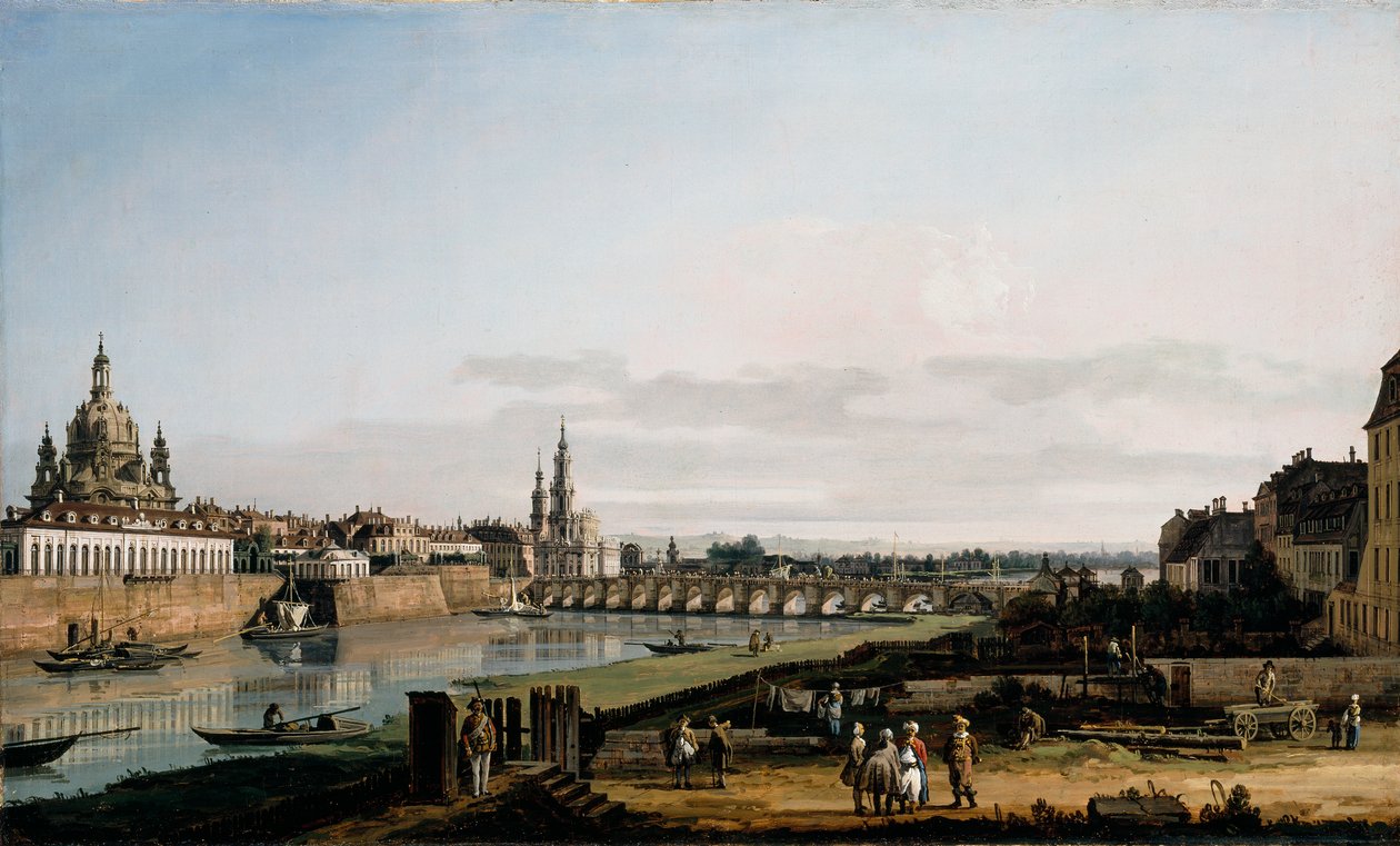 Drezno z prawego brzegu Łaby, powyżej mostu Augusta autorstwa Bernardo Bellotto