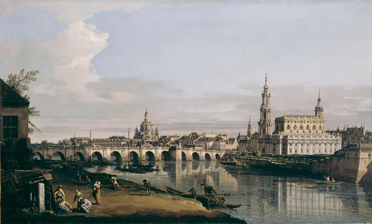 Drezno widziane z prawego brzegu Łaby, poniżej Mostu Augusta autorstwa Bernardo Bellotto