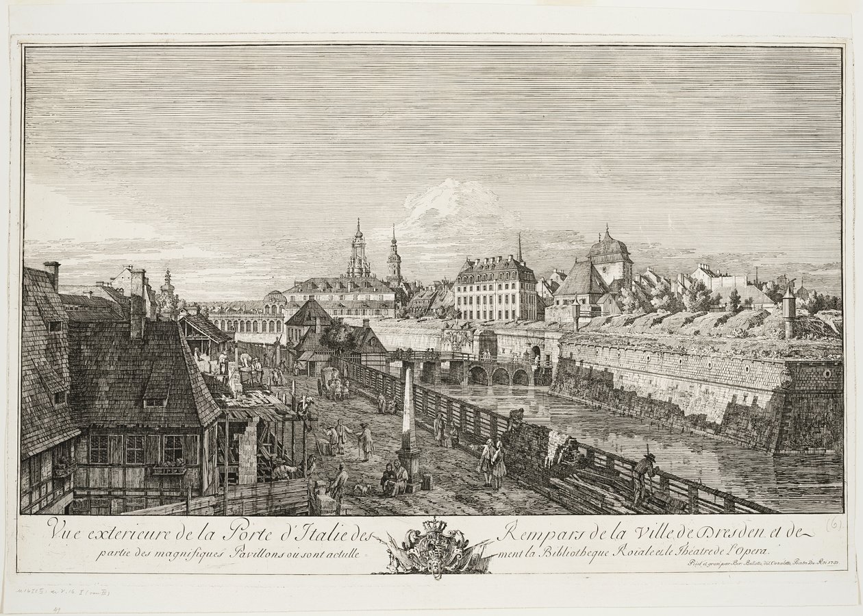 Zewnętrzny widok włoskiej bramy murów obronnych miasta Drezna autorstwa Bernardo Bellotto