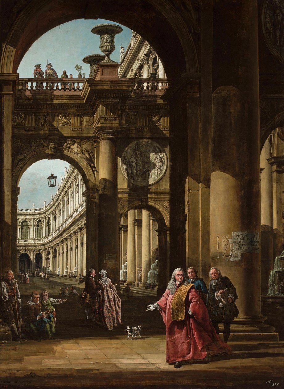 Niemcy: Fantazja architektoniczna z weneckim szlachcicem Autoportret jako wenecki ambasador autorstwa Bernardo Bellotto