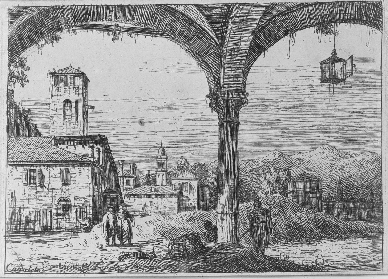 Pejzaż - Widok Padwy z fortyfikacji autorstwa Bernardo Bellotto