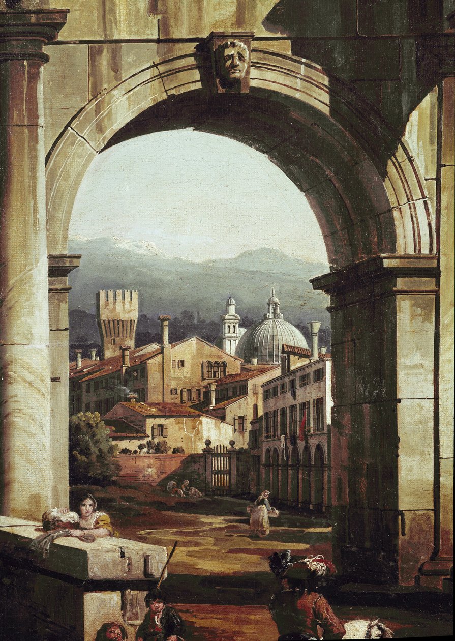 Kaprys rzymski z drzwiami i ścianami, detal (olej na płótnie) autorstwa Bernardo Bellotto