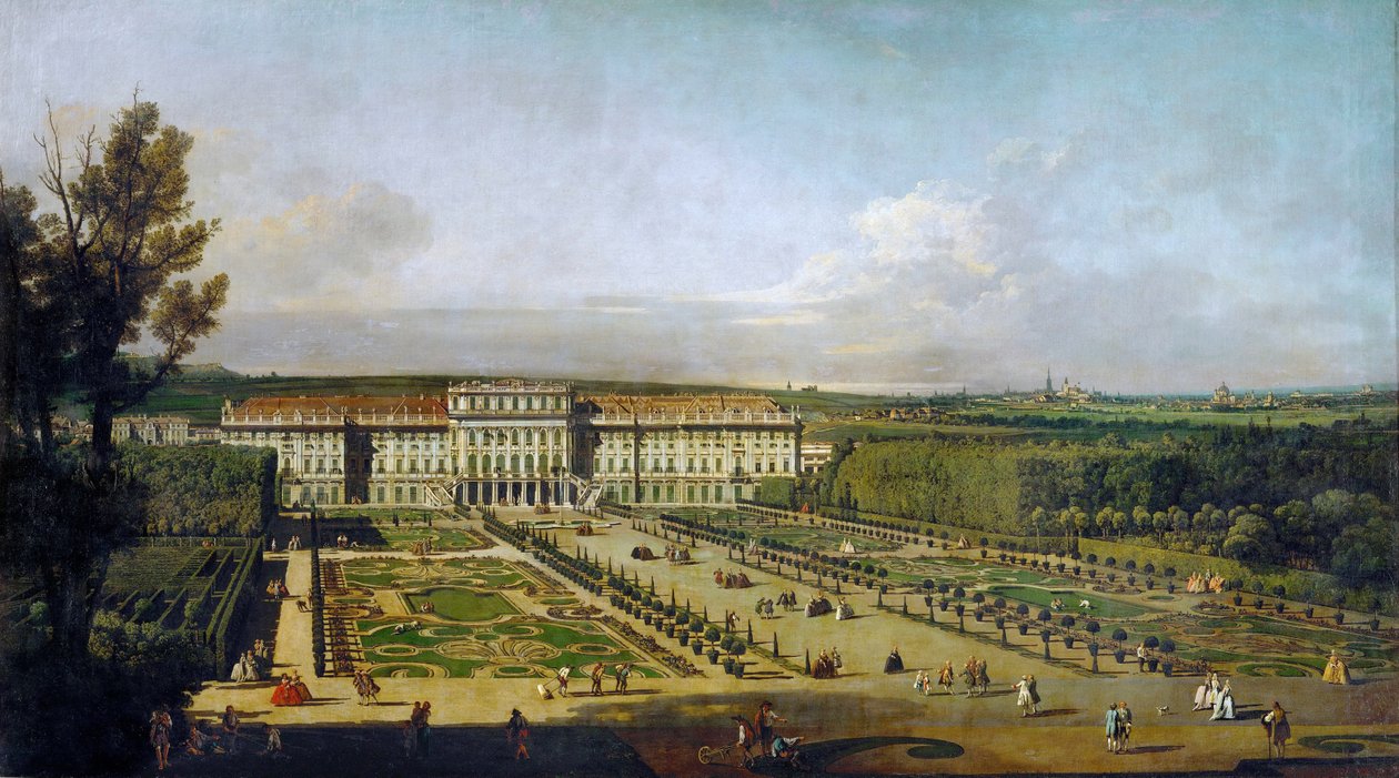 Pałac Schönbrunn widziany z ogrodów, w latach 1758-1761 autorstwa Bernardo Bellotto