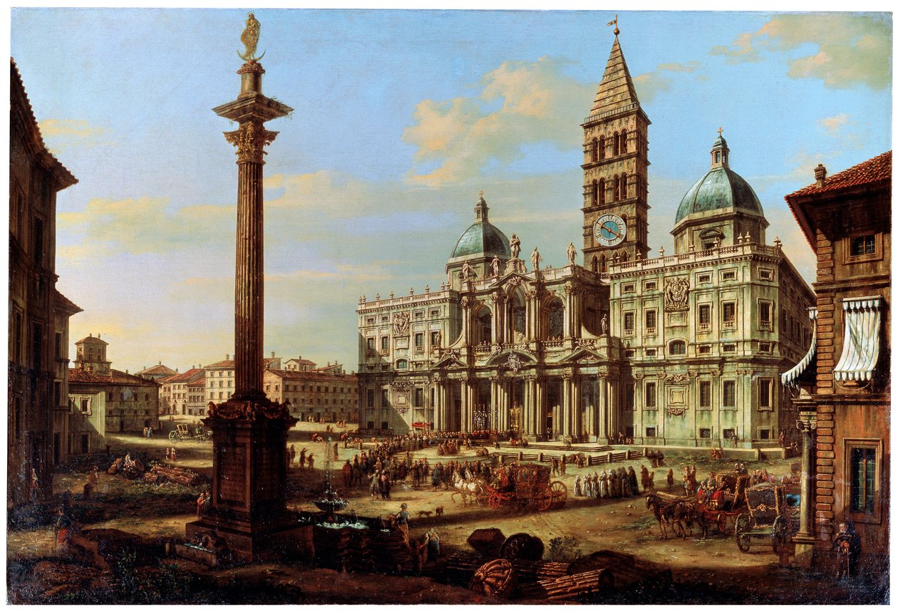 Piazza i kościół Santa Maria Maggiore w Rzymie, 1739 autorstwa Bernardo Bellotto