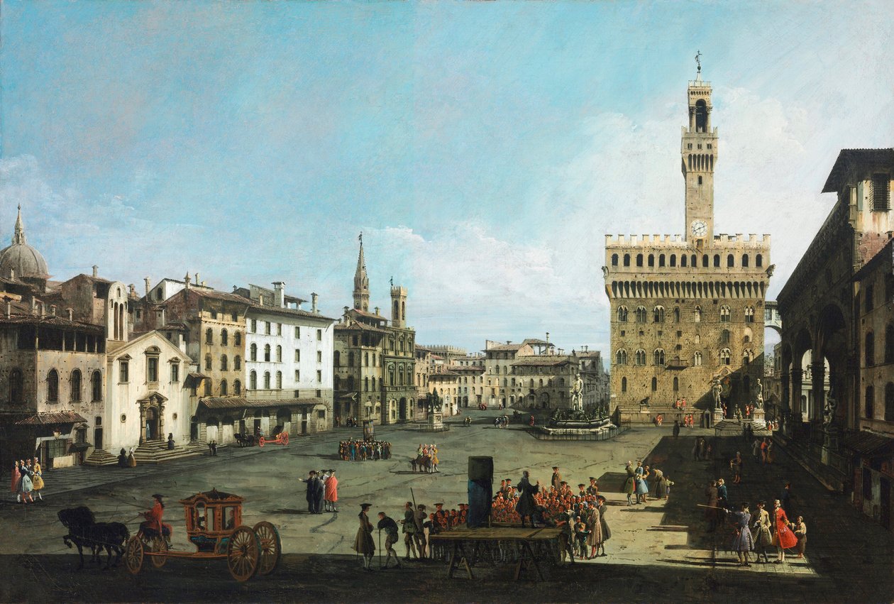 Piazza della Signoria we Florencji autorstwa Bernardo Bellotto