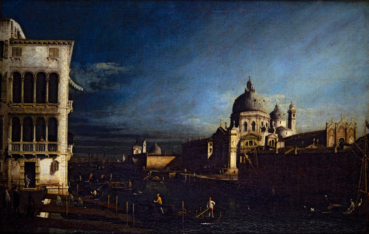 Kaksi venetsialaista näkymää, Grand Canal ja Molo Looking West (kankaalle) kiillotettu autorstwa Bernardo Bellotto