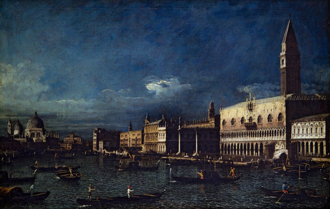 Dwa widoki Wenecji, Wielki Kanał i Molo z widokiem na zachód (na płótnie) autorstwa Bernardo Bellotto