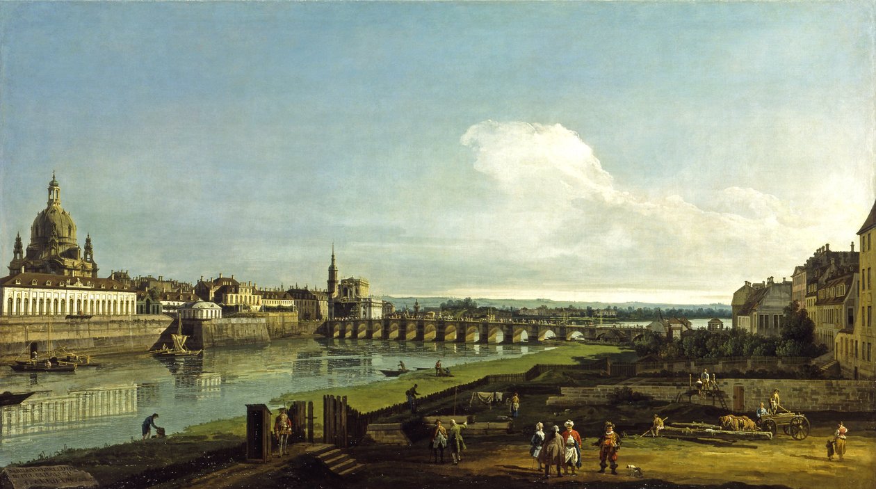 Widok Drezna z kościołem Frauenkirche po lewej stronie autorstwa Bernardo Bellotto