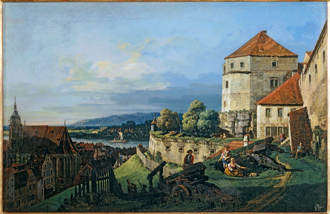 Widok na Pirnę z zamku Sonnenstein ... autorstwa Bernardo Bellotto