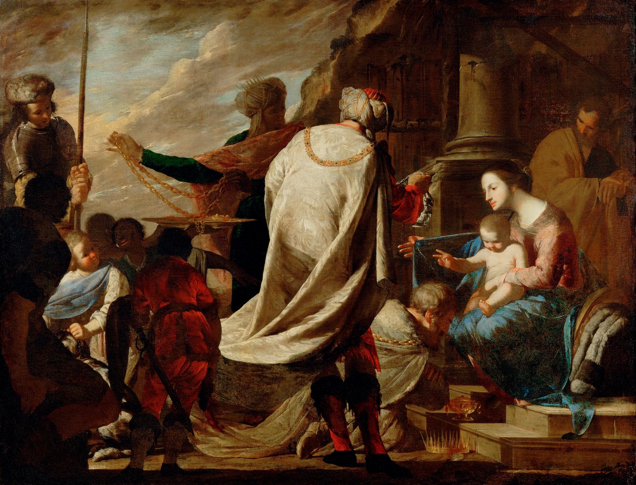 ""Adoration des mages"" (Pokłon Trzech Króli) Peinture de Bernardo Cavallino (1616-1656) vers 1640 - Olej na płótnie Dim 101,5x127 cm Muzeum Historii Sztuki, Vienne autorstwa Bernardo Cavallino
