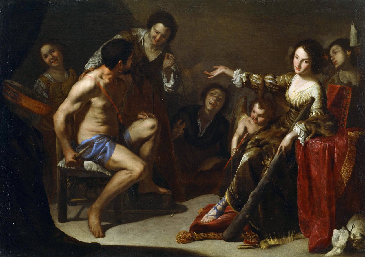 "Hercules and Omphale" Obraz Bernardo Cavallino (1616-1656) werset 1640 Dim 127x180,3 cm Narodowe Muzeum Sztuki Zachodniej, Tokio autorstwa Bernardo Cavallino