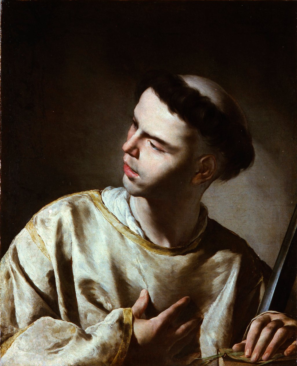""Saint Laurent"" (Saint Lawrence) Obraz Bernardo Cavallino (1616-1656) - 1640 - Olej na płótnie - Dim 65,5x53,5 cm Muzeum Lazaro Galdiano, Madryt autorstwa Bernardo Cavallino
