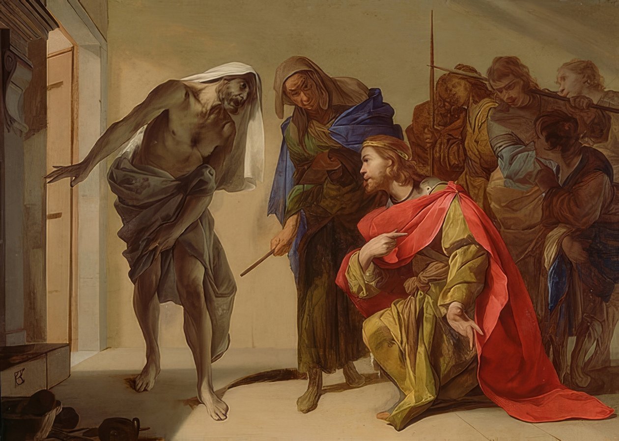 Saul i wiedźma z Endor. Około 1650-56 autorstwa Bernardo Cavallino