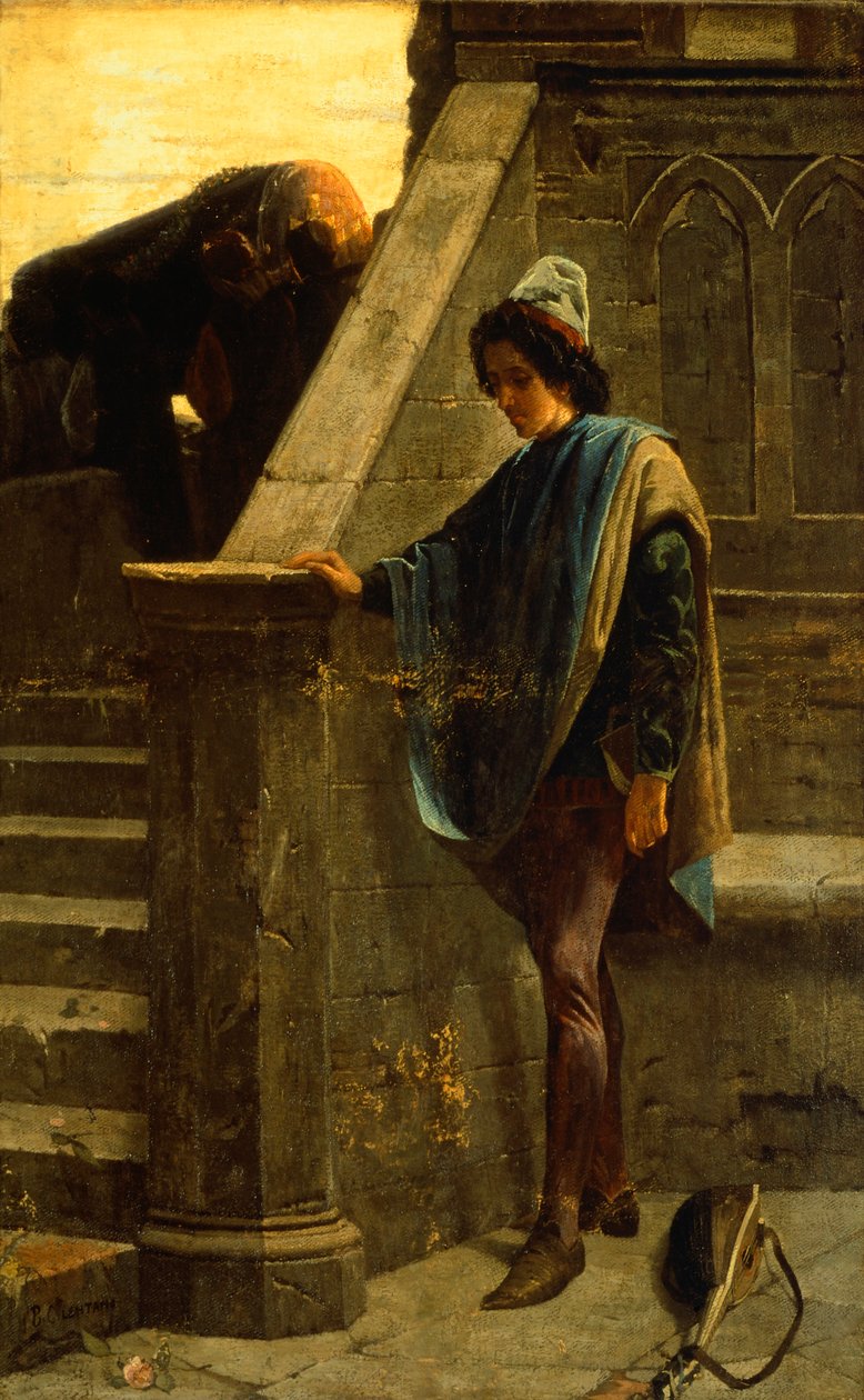 Minstrel, Bernardo Celentano (1835-1863), olej na płótnie, 63x46 cm, Palazzo San Giacomo, Neapol. autorstwa Bernardo Celentano