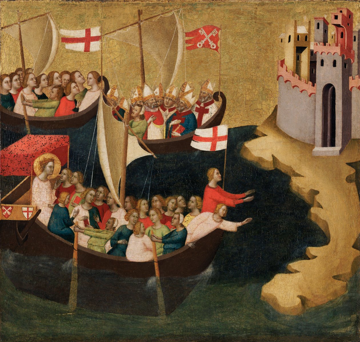 Przybycie św. Urszuli do Kolonii, ok. 1333 (tempera i złoty płatek na desce) autorstwa Bernardo Daddi