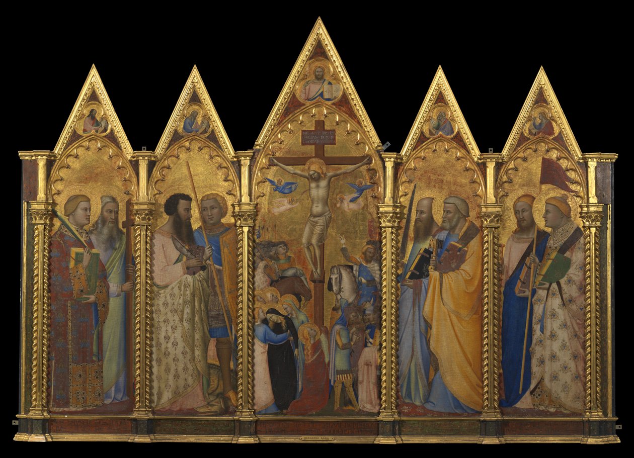Poliptyk z Ukrzyżowaniem, 1348 (tempera i płatki złota na desce) autorstwa Bernardo Daddi