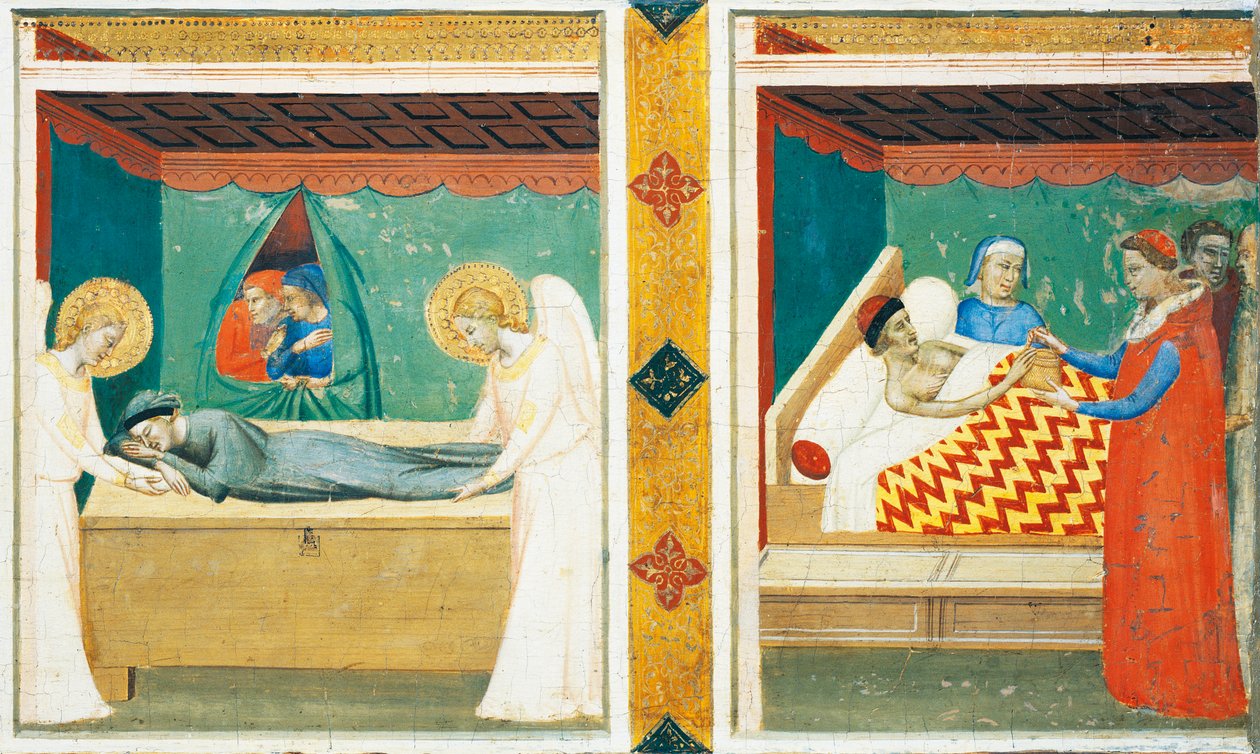 Predella z Sacra Cintola (Święty Pas), Bernardo Daddi (1290-1348), Detal z dwiema płytkami autorstwa Bernardo Daddi