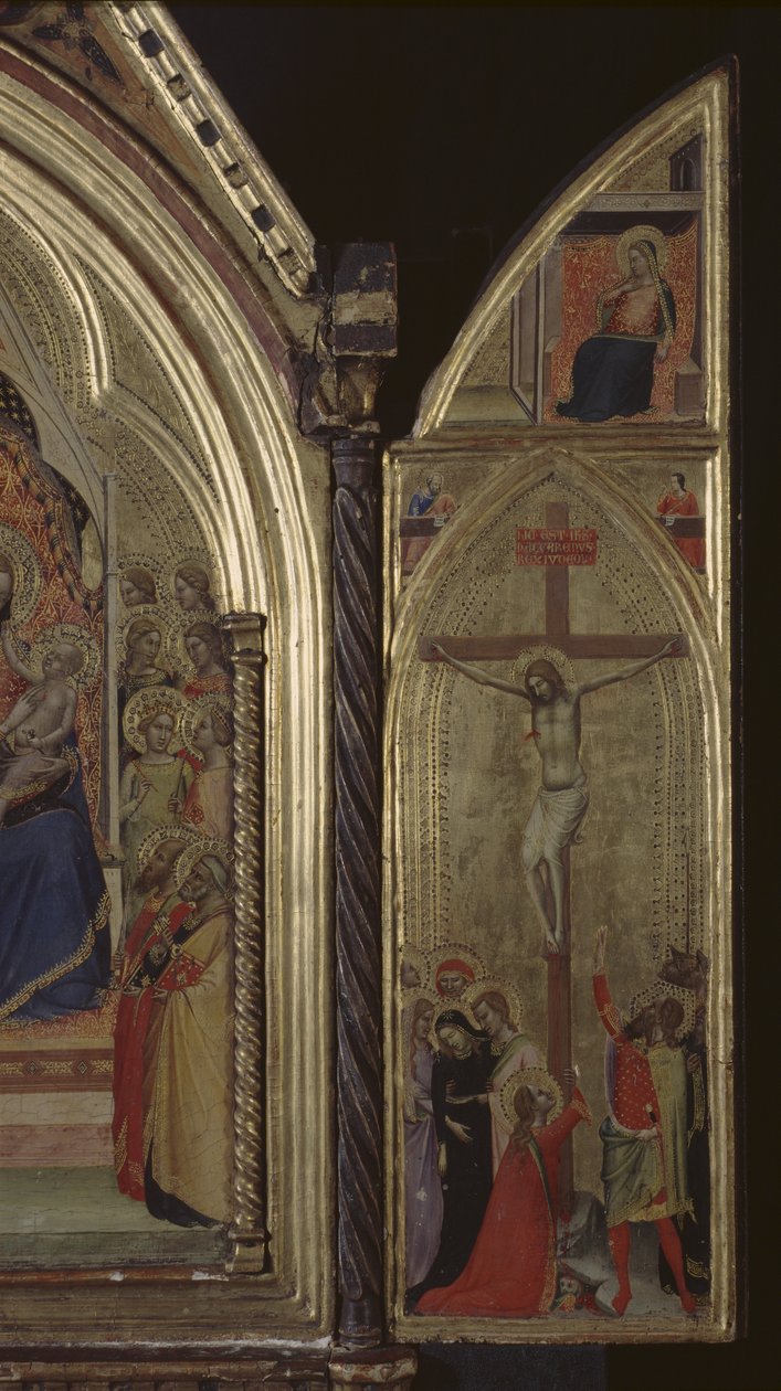 Tryptyk (prawy panel) Ukrzyżowanie Chrystusa i Zwiastowanie (u góry) 1338 (tempera i złoty płatek na panelu) (patrz także 225310, 225332) autorstwa Bernardo Daddi
