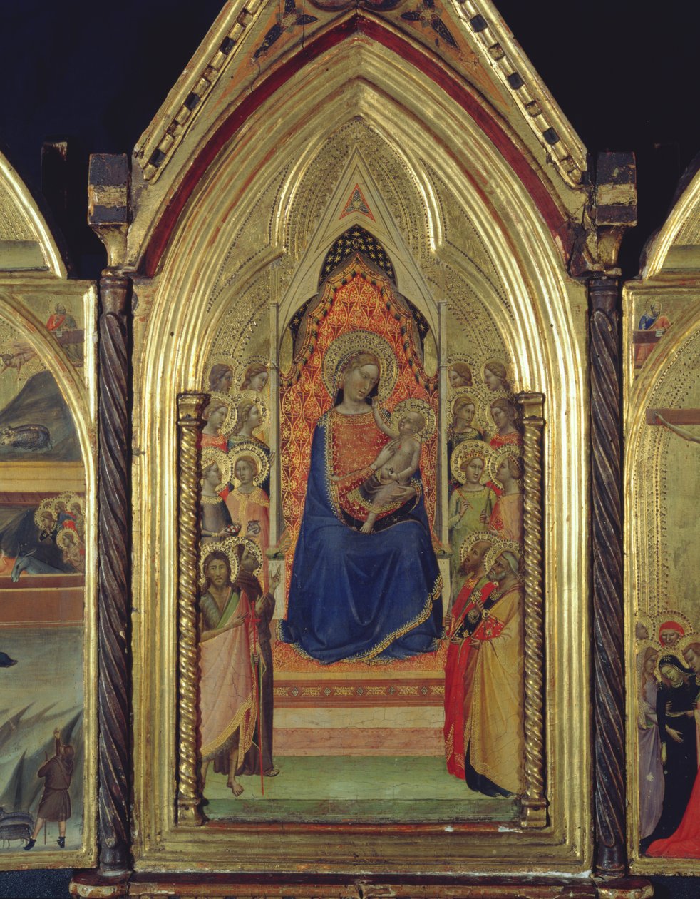 Tryptyk Matki Boskiej z Dzieciątkiem na tronie, 1338 (tempera i złoty płatek na desce) (zob. też 225310, 225332) autorstwa Bernardo Daddi
