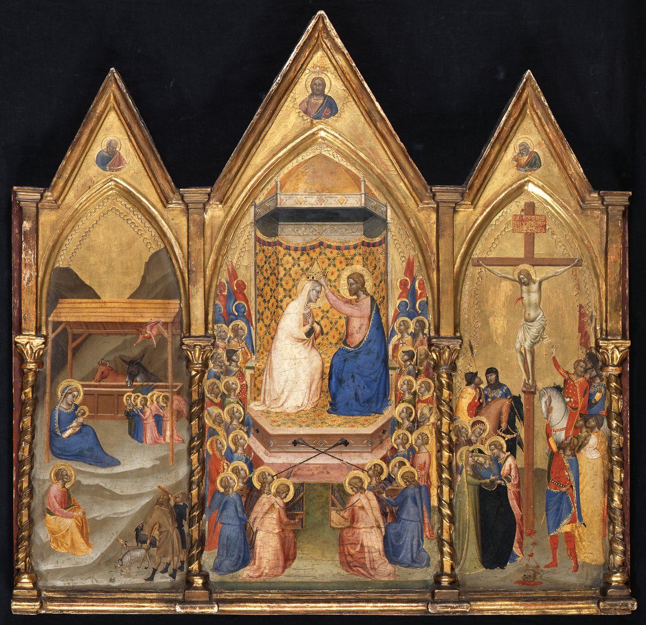 Triptychon (Geburt Christi; Marienkrönung; Kreuzigung) autorstwa Bernardo Daddi