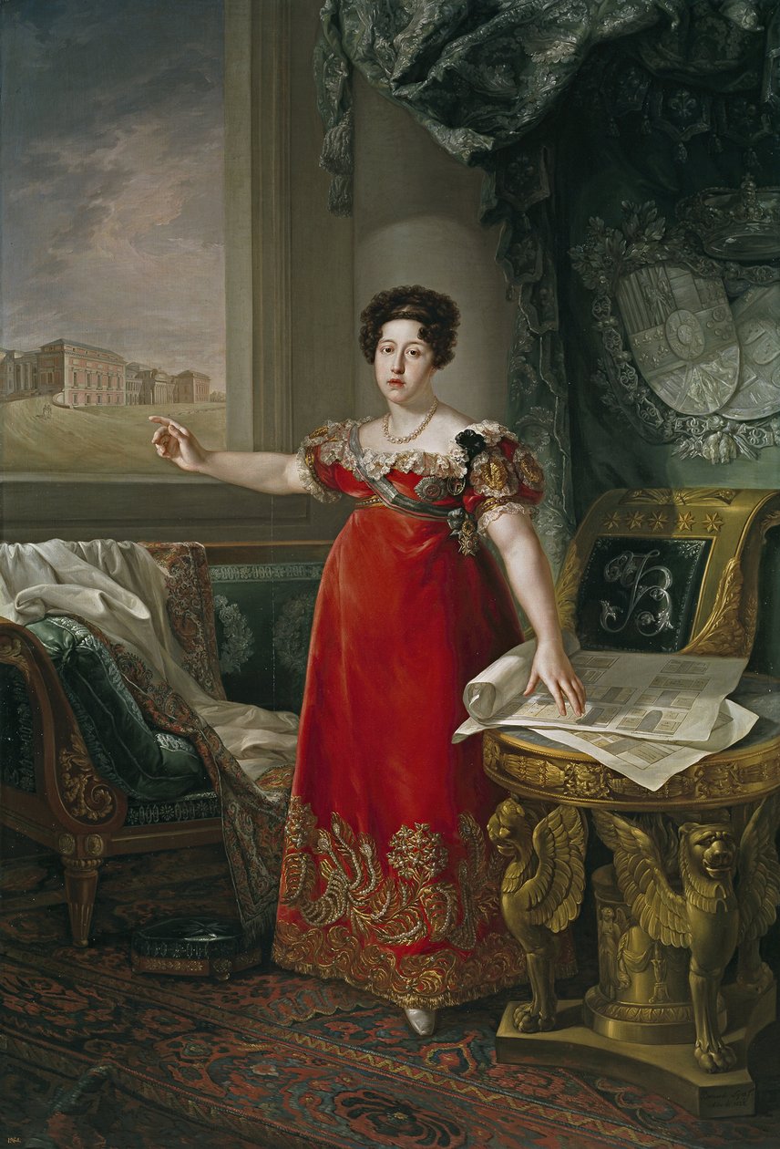 Marie Isabelle de Braganza, infantka Portugalii, królowa małżonka Hiszpanii - Maria Isabel z Portugalii (1797-1818), przed Muzeum Prado, autorstwa Lopeza Piquera, Bernarda (1801-1874). olej na płótnie autorstwa Bernardo Lopez y Piquer