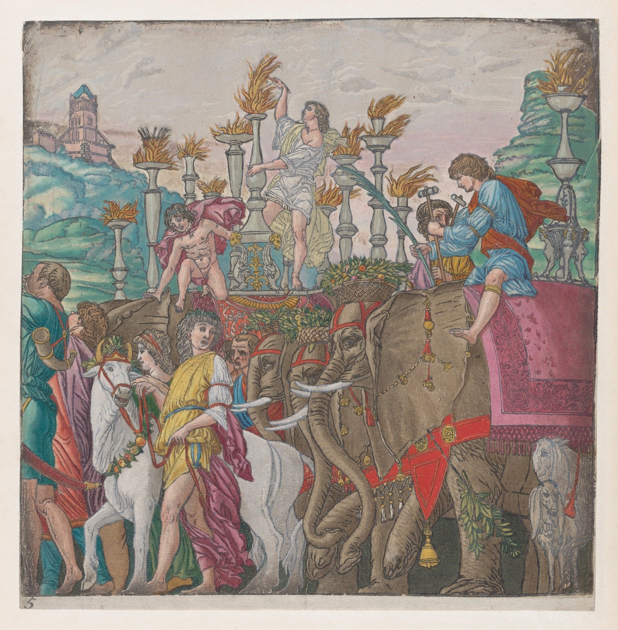 Arkusz 5: Słonie, z Triumfu Juliusza Cezara, 1599. autorstwa Bernardo Malpizzi